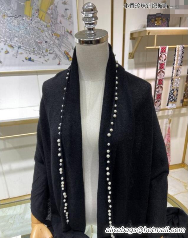 Good Quality Chanel Pearls Cashmere Long Scarf 70x200cm CH102118 Black 2024