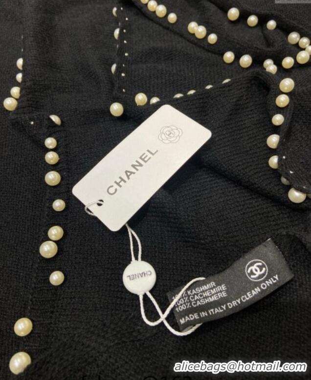 Good Quality Chanel Pearls Cashmere Long Scarf 70x200cm CH102118 Black 2024