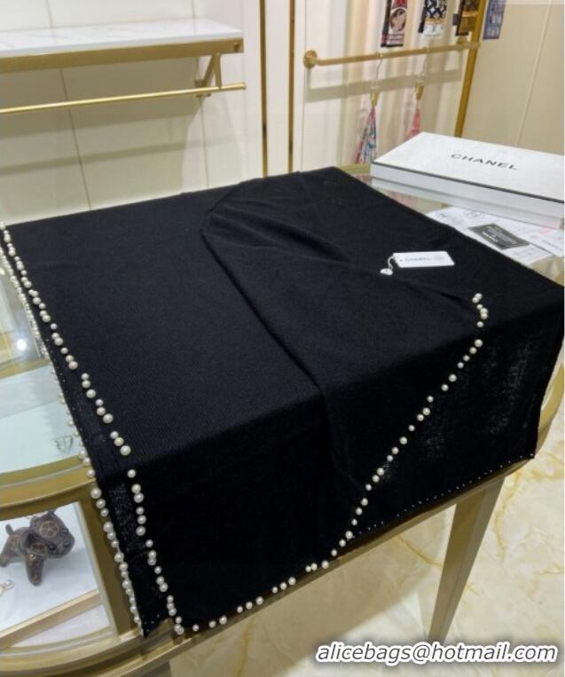 Good Quality Chanel Pearls Cashmere Long Scarf 70x200cm CH102118 Black 2024