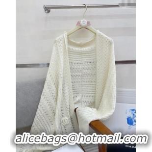 Buy Cheapest Chanel Wheat Knit Cashmere Long Scarf 70x190cm CH102119 White 2024