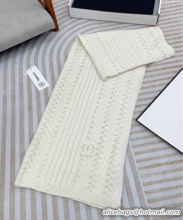 Buy Cheapest Chanel Wheat Knit Cashmere Long Scarf 70x190cm CH102119 White 2024