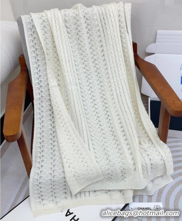 Buy Cheapest Chanel Wheat Knit Cashmere Long Scarf 70x190cm CH102119 White 2024