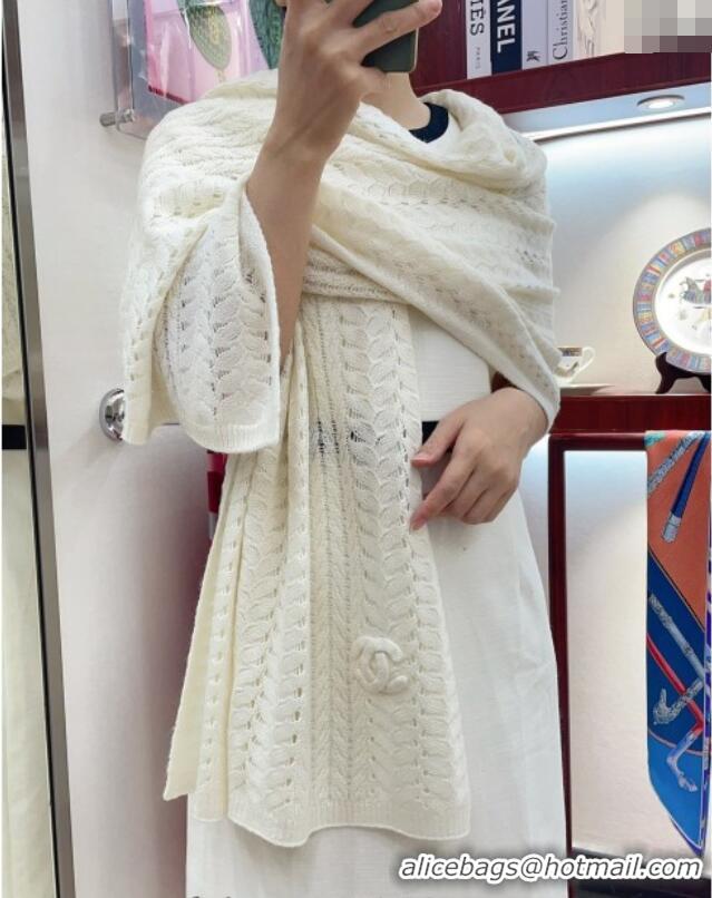 Buy Cheapest Chanel Wheat Knit Cashmere Long Scarf 70x190cm CH102119 White 2024