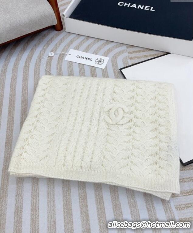 Buy Cheapest Chanel Wheat Knit Cashmere Long Scarf 70x190cm CH102119 White 2024