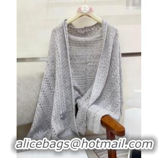 Top Grade Chanel Wheat Knit Cashmere Long Scarf 70x190cm CH102119 Grey 2024