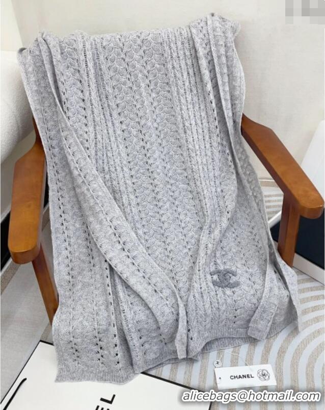 Top Grade Chanel Wheat Knit Cashmere Long Scarf 70x190cm CH102119 Grey 2024