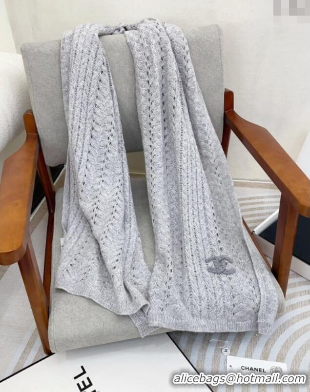 Top Grade Chanel Wheat Knit Cashmere Long Scarf 70x190cm CH102119 Grey 2024