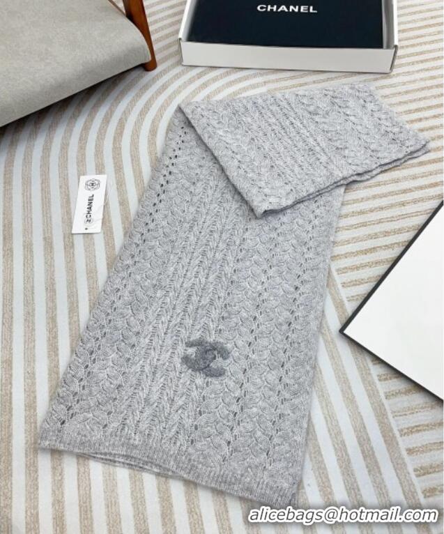 Top Grade Chanel Wheat Knit Cashmere Long Scarf 70x190cm CH102119 Grey 2024