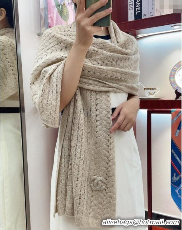 Buy Fashionable Chanel Wheat Knit Cashmere Long Scarf 70x190cm CH102119 Beige 2024