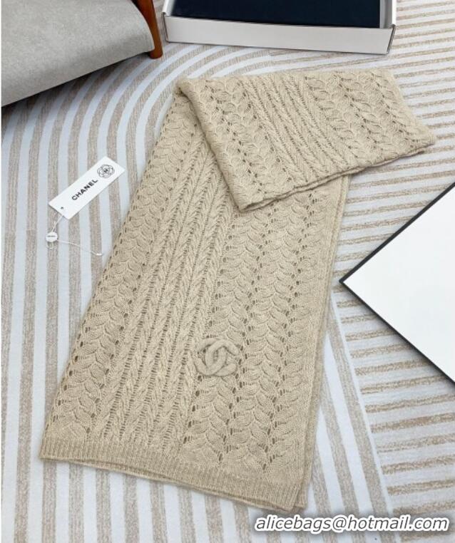 Buy Fashionable Chanel Wheat Knit Cashmere Long Scarf 70x190cm CH102119 Beige 2024