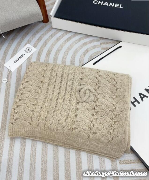 Buy Fashionable Chanel Wheat Knit Cashmere Long Scarf 70x190cm CH102119 Beige 2024