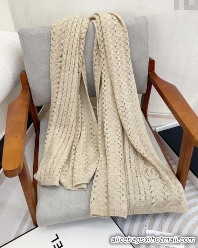 Buy Fashionable Chanel Wheat Knit Cashmere Long Scarf 70x190cm CH102119 Beige 2024