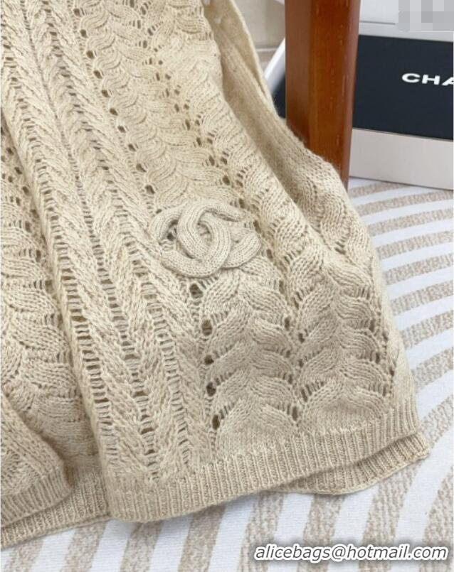 Buy Fashionable Chanel Wheat Knit Cashmere Long Scarf 70x190cm CH102119 Beige 2024