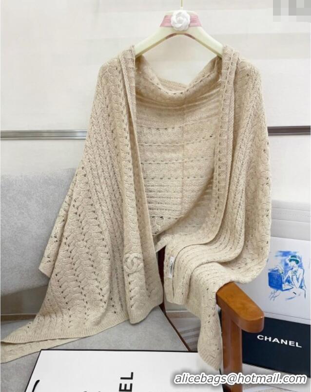 Buy Fashionable Chanel Wheat Knit Cashmere Long Scarf 70x190cm CH102119 Beige 2024