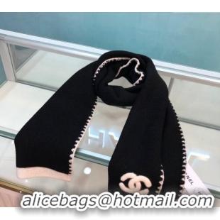 Best Quality Chanel Knit Cashmere Long Scarf 32x185cm CH102120 Black 2024