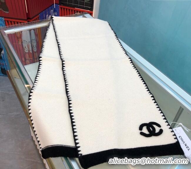 Low Cost Chanel Knit Cashmere Long Scarf 32x185cm CH102120 White 2024