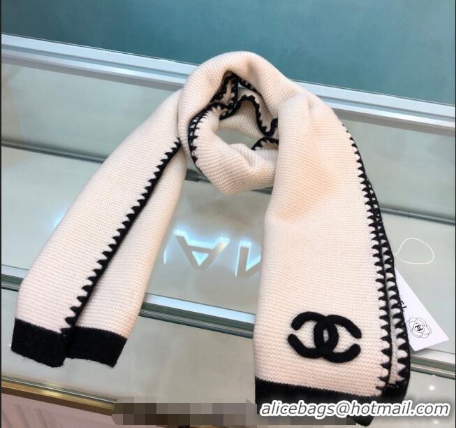 Low Cost Chanel Knit Cashmere Long Scarf 32x185cm CH102120 White 2024