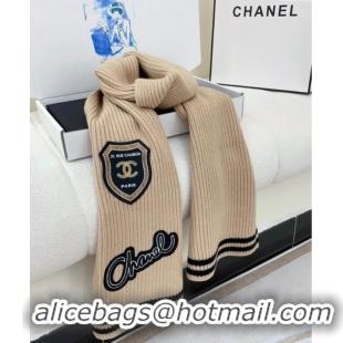 Well Crafted Chanel Cashmere Knit Long Scarf 30x180cm with Charm 1128 Beige 2024