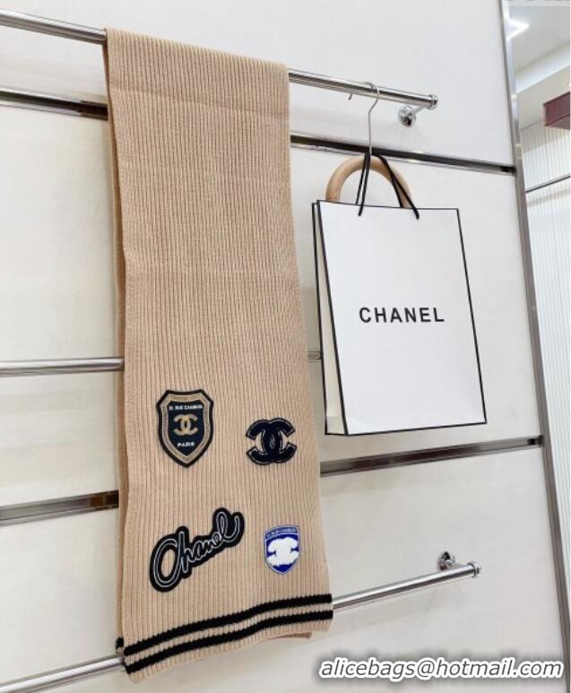 Well Crafted Chanel Cashmere Knit Long Scarf 30x180cm with Charm 1128 Beige 2024