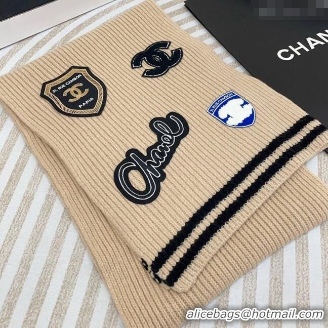 Well Crafted Chanel Cashmere Knit Long Scarf 30x180cm with Charm 1128 Beige 2024