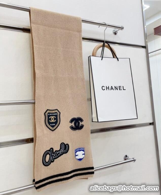 Well Crafted Chanel Cashmere Knit Long Scarf 30x180cm with Charm 1128 Beige 2024