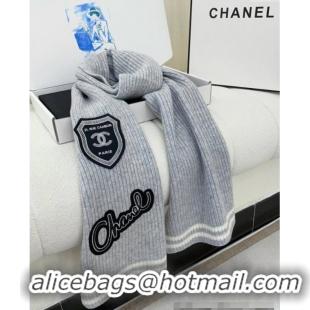 Luxury Cheap Chanel Cashmere Knit Long Scarf 30x180cm with Charm 1128 Grey 2024