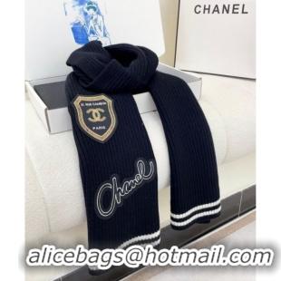 Top Quality Chanel Cashmere Knit Long Scarf 30x180cm with Charm 1128 Black 2024