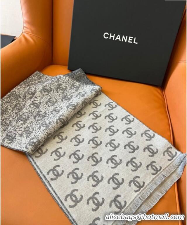 Good Product Chanel Wool Cashmere Long Scarf 35x185cm 1128 Light Grey 2024