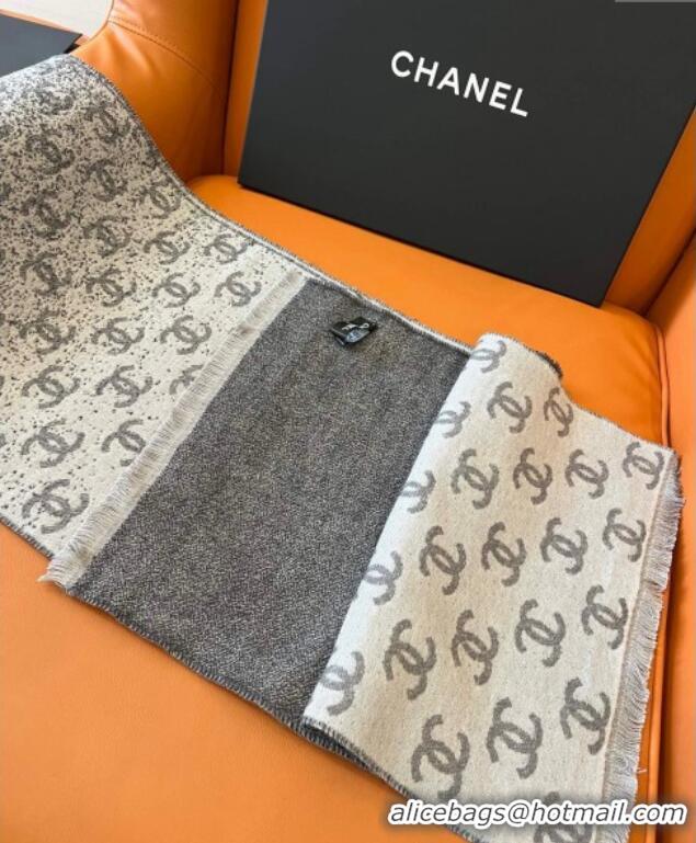 Good Product Chanel Wool Cashmere Long Scarf 35x185cm 1128 Light Grey 2024