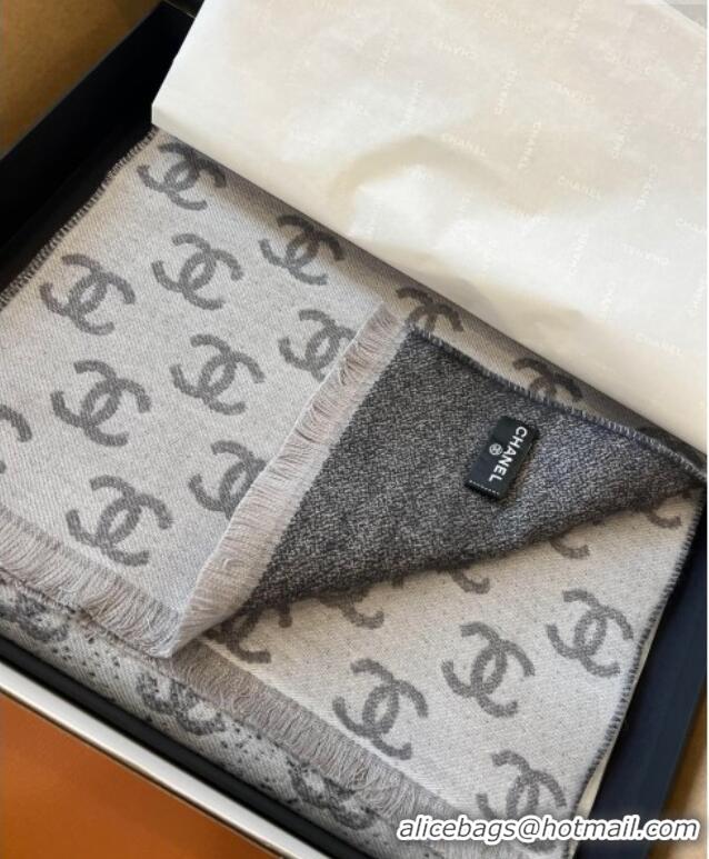 Good Product Chanel Wool Cashmere Long Scarf 35x185cm 1128 Light Grey 2024