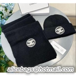 Grade Promotional Chanel Knit Scarf and Hat Set 1129 Black 2024