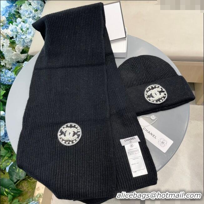 Grade Promotional Chanel Knit Scarf and Hat Set 1129 Black 2024