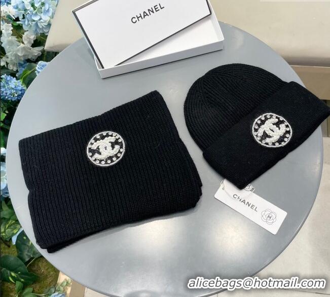 Grade Promotional Chanel Knit Scarf and Hat Set 1129 Black 2024