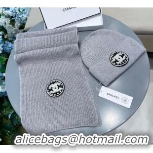 Top Grade Chanel Knit Scarf and Hat Set 1129 Grey 2024