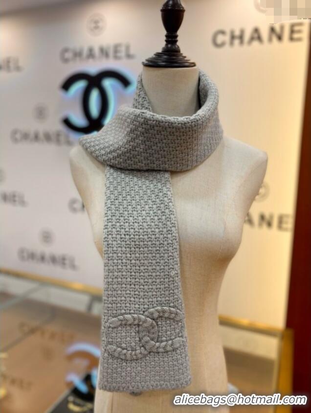 Discount Chanel Cashmere Cashmere Scarf CH011004 Grey 2025 Top Quality