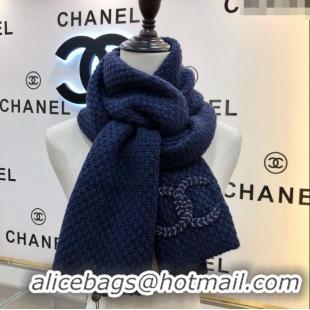 Best Product Chanel Cashmere Cashmere Scarf CH011006 Blue 2025 Top Quality