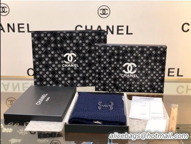 Best Product Chanel Cashmere Cashmere Scarf CH011006 Blue 2025 Top Quality