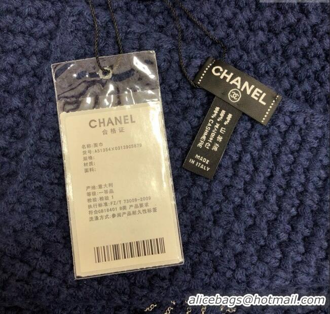 Best Product Chanel Cashmere Cashmere Scarf CH011006 Blue 2025 Top Quality