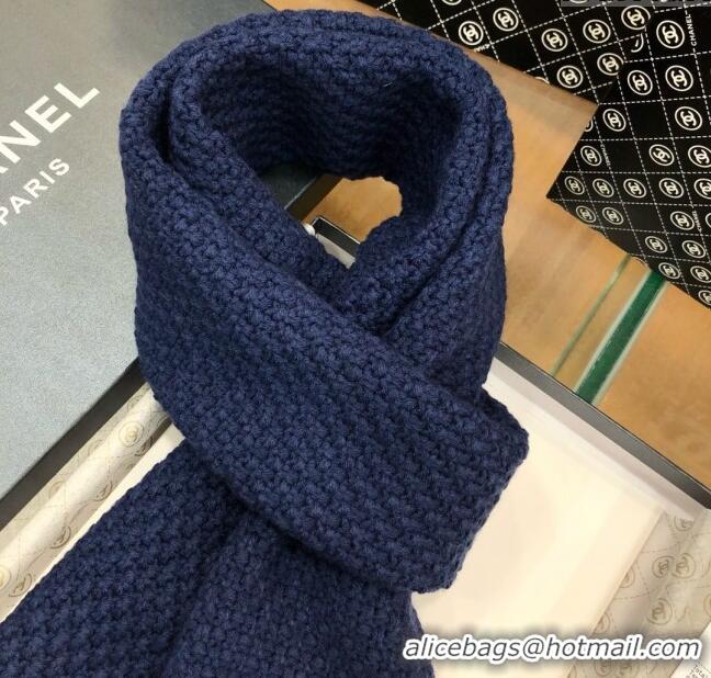 Best Product Chanel Cashmere Cashmere Scarf CH011006 Blue 2025 Top Quality