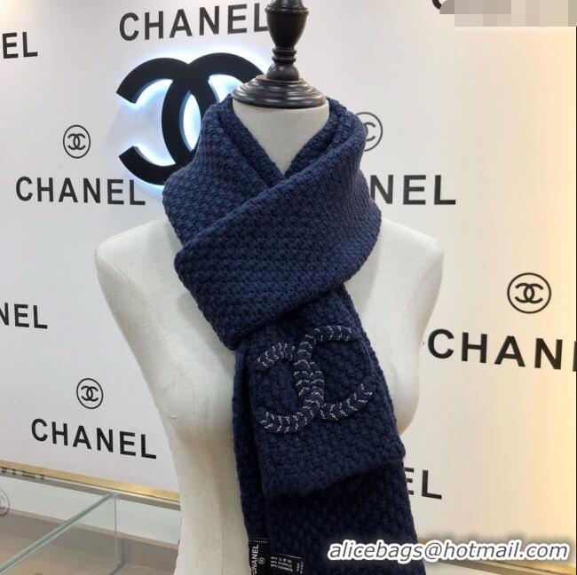 Best Product Chanel Cashmere Cashmere Scarf CH011006 Blue 2025 Top Quality