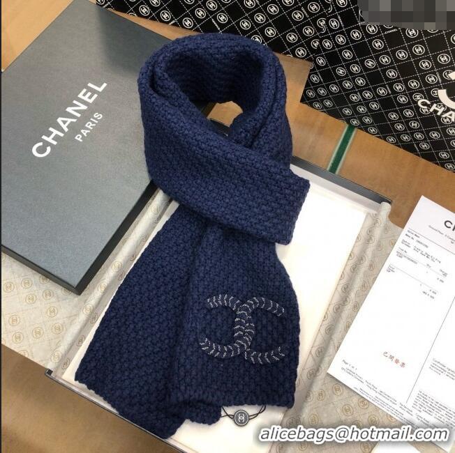 Best Product Chanel Cashmere Cashmere Scarf CH011006 Blue 2025 Top Quality