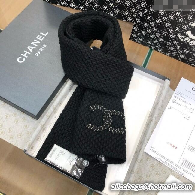 Best Price Chanel Cashmere Cashmere Scarf CH011007 Black 2025 Top Quality