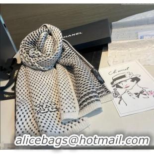 Well Crafted Chanel Cashmere Houndstooth Knit Long Scarf 35x180cm 0115 White 2025