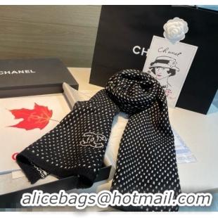 Top Design Chanel Cashmere Houndstooth Knit Long Scarf 35x180cm 0115 Black 2025