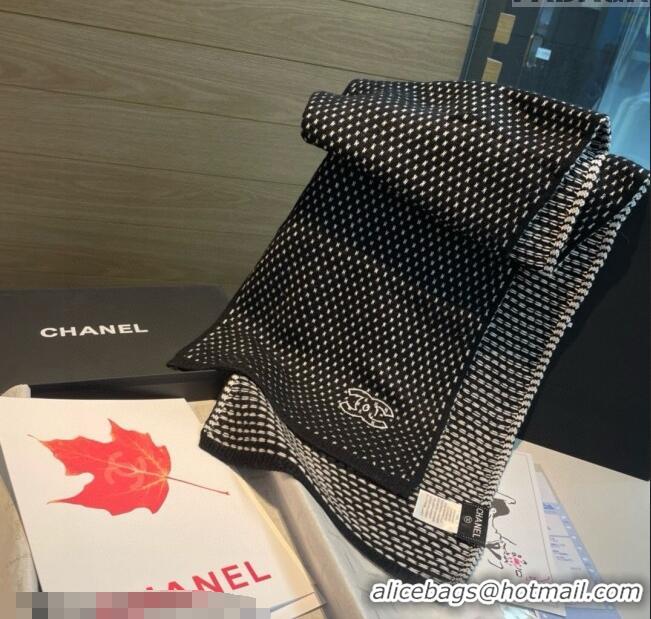 Top Design Chanel Cashmere Houndstooth Knit Long Scarf 35x180cm 0115 Black 2025