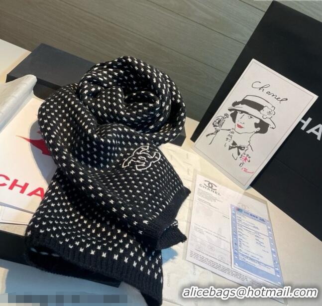 Top Design Chanel Cashmere Houndstooth Knit Long Scarf 35x180cm 0115 Black 2025