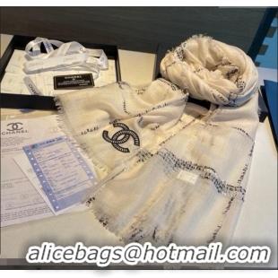 Good Quality Chanel Cashmere Check Long Scarf 100x200cm 0115 White 2025