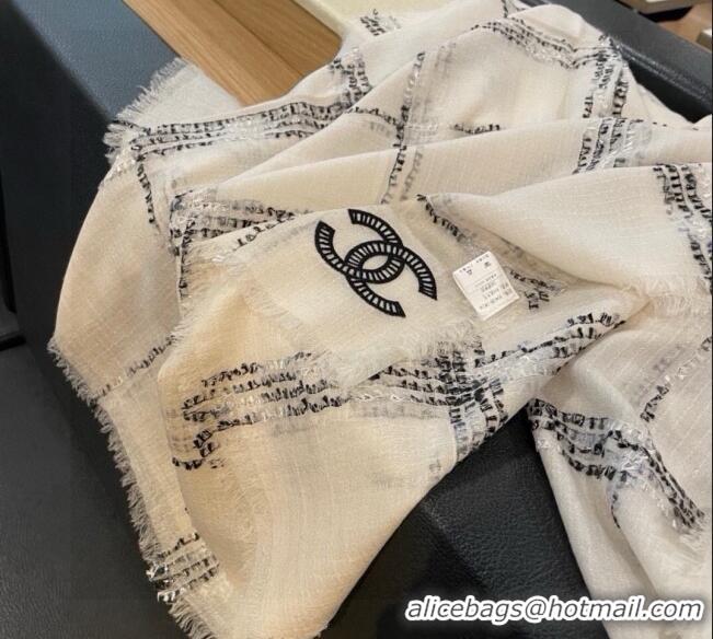 Good Quality Chanel Cashmere Check Long Scarf 100x200cm 0115 White 2025