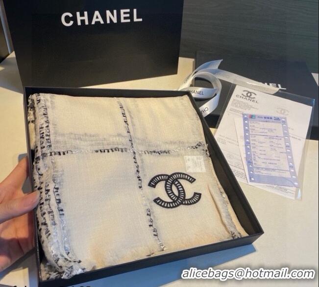 Good Quality Chanel Cashmere Check Long Scarf 100x200cm 0115 White 2025