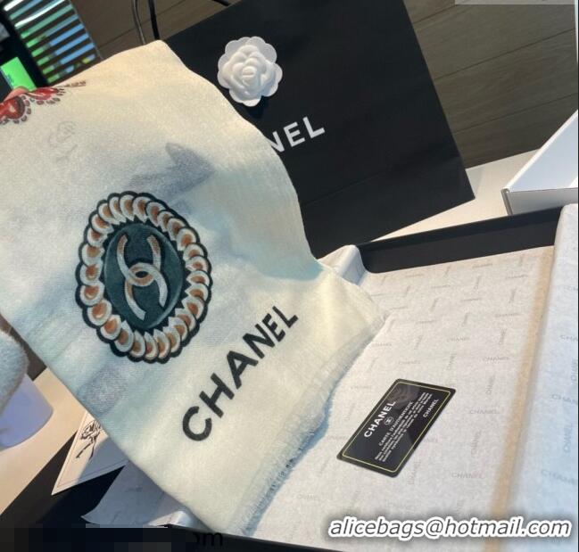 Pretty Style Chanel Cashmere Logo Print Long Scarf 100x200cm 0115 White 2025